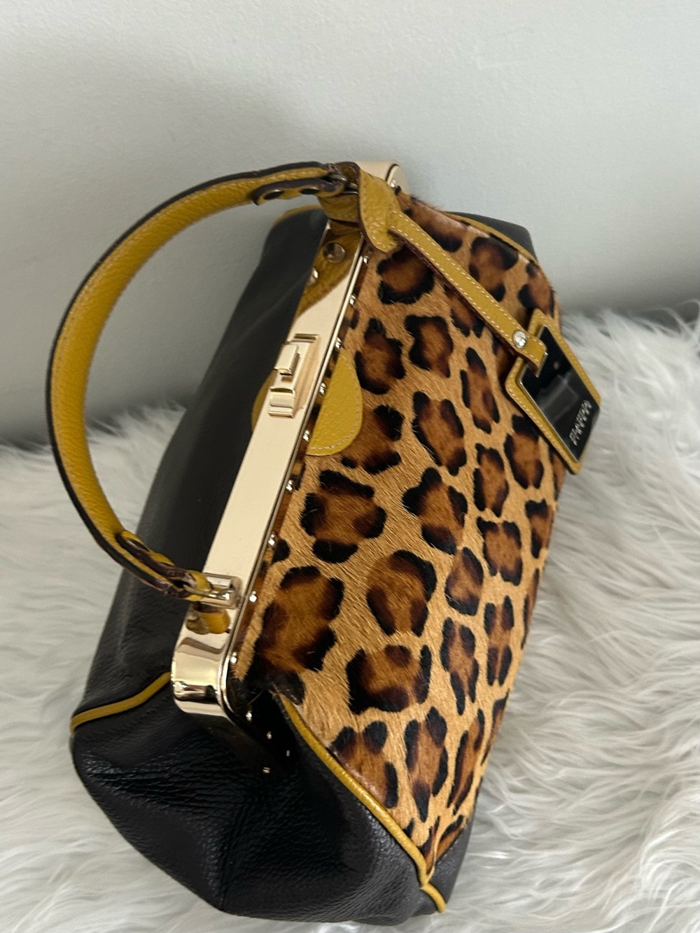 Claudia Firenze Leopard Calf Hair Leather Frame Satchel Made in Italy - Picture 9 of 15